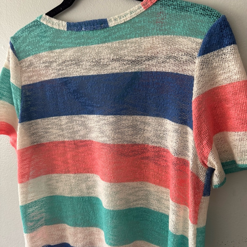 BiBi open knit v neck striped short sleeve top - Picture 13 of 14
